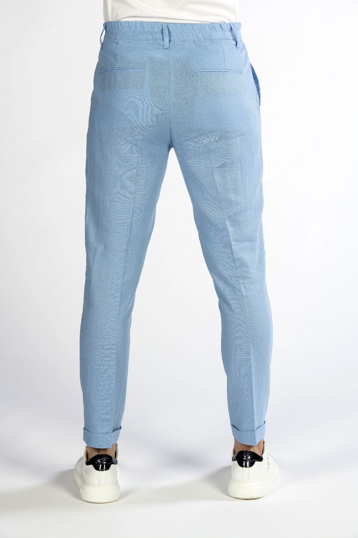 Pantaloni uomo in lino azzurro back