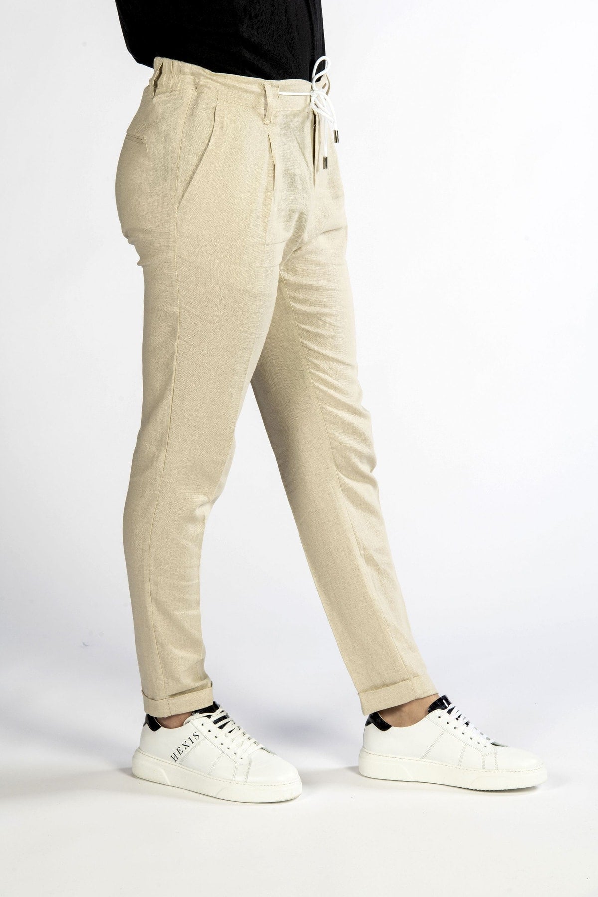 Pantaloni uomo in lino beige side
