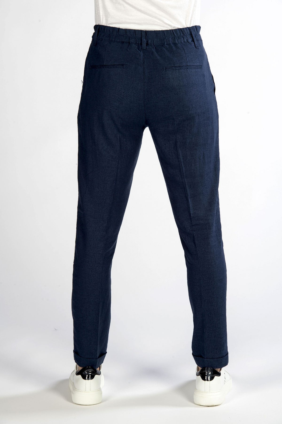 Pantaloni uomo in lino blu back
