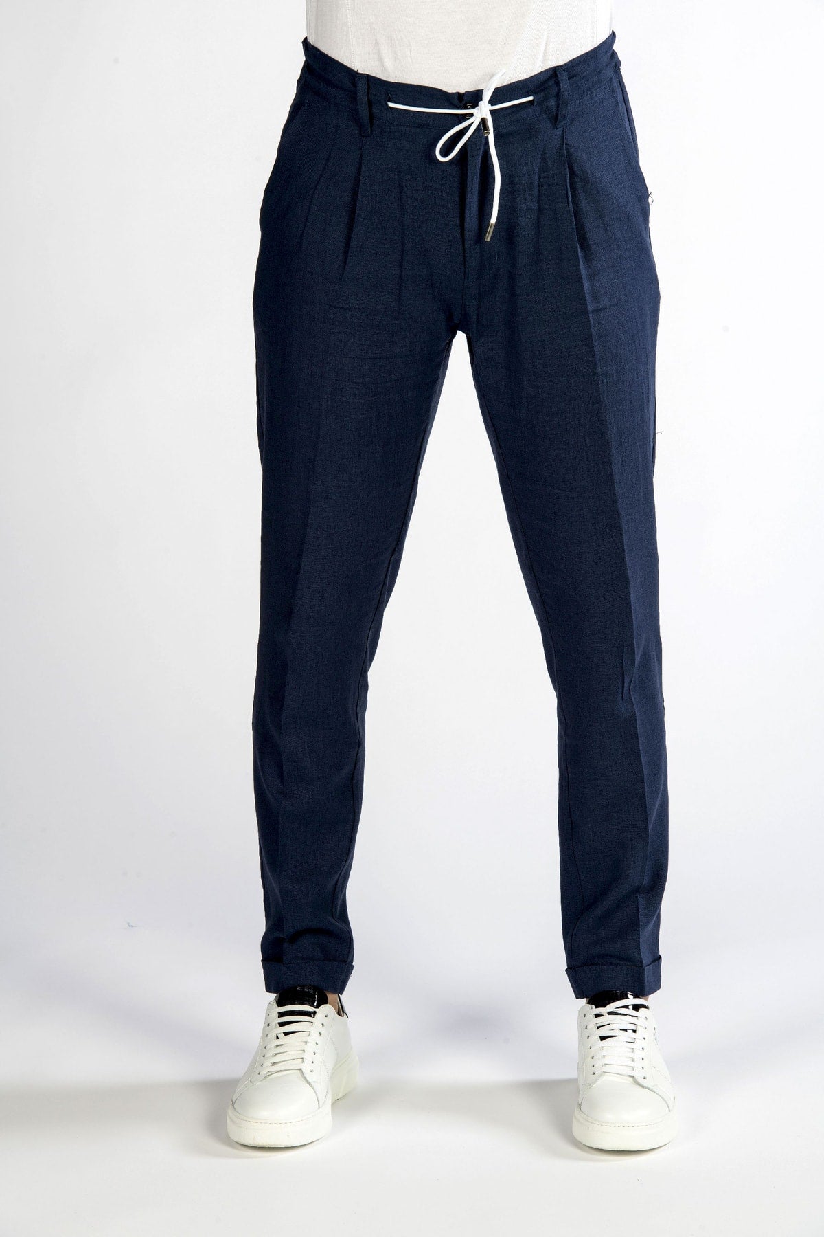 Pantaloni uomo in lino blu front