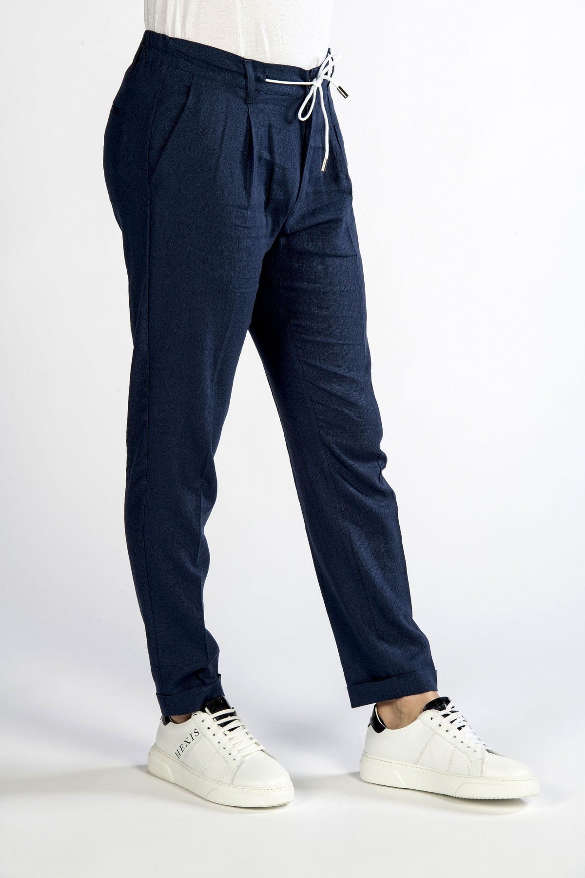 Pantaloni uomo in lino blu side