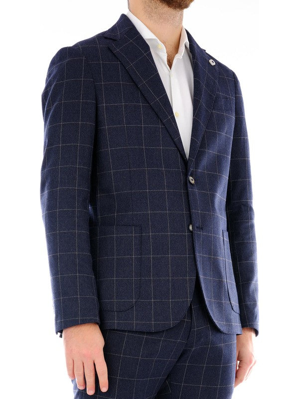 Giacca classica uomo blu fantasia a quadri front