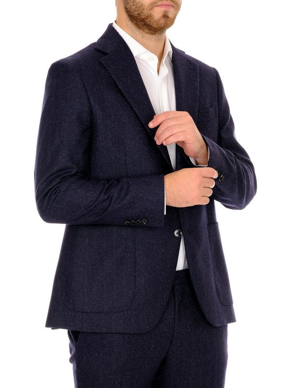 Giacca lana blu monopetto due bottoni front