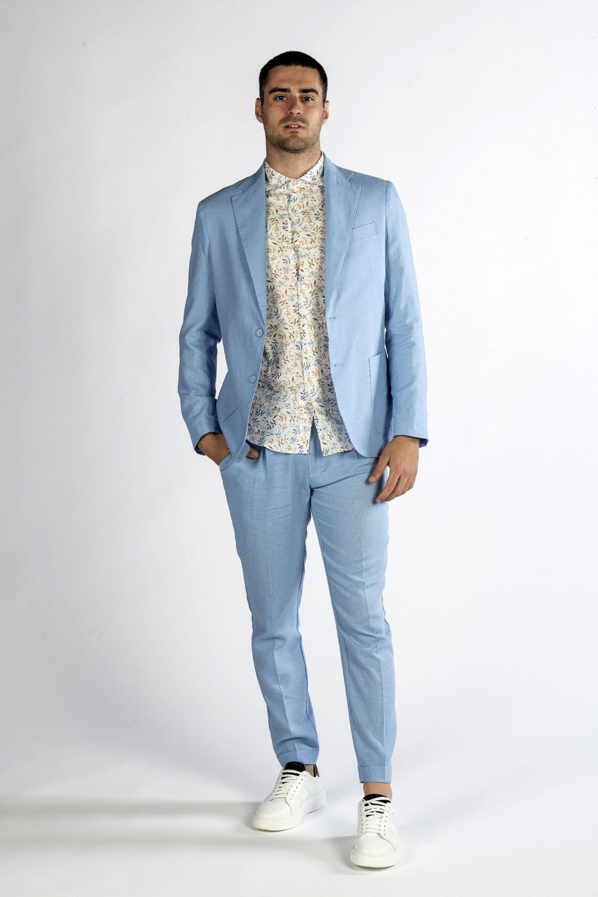 Giacca uomo in lino azzurro