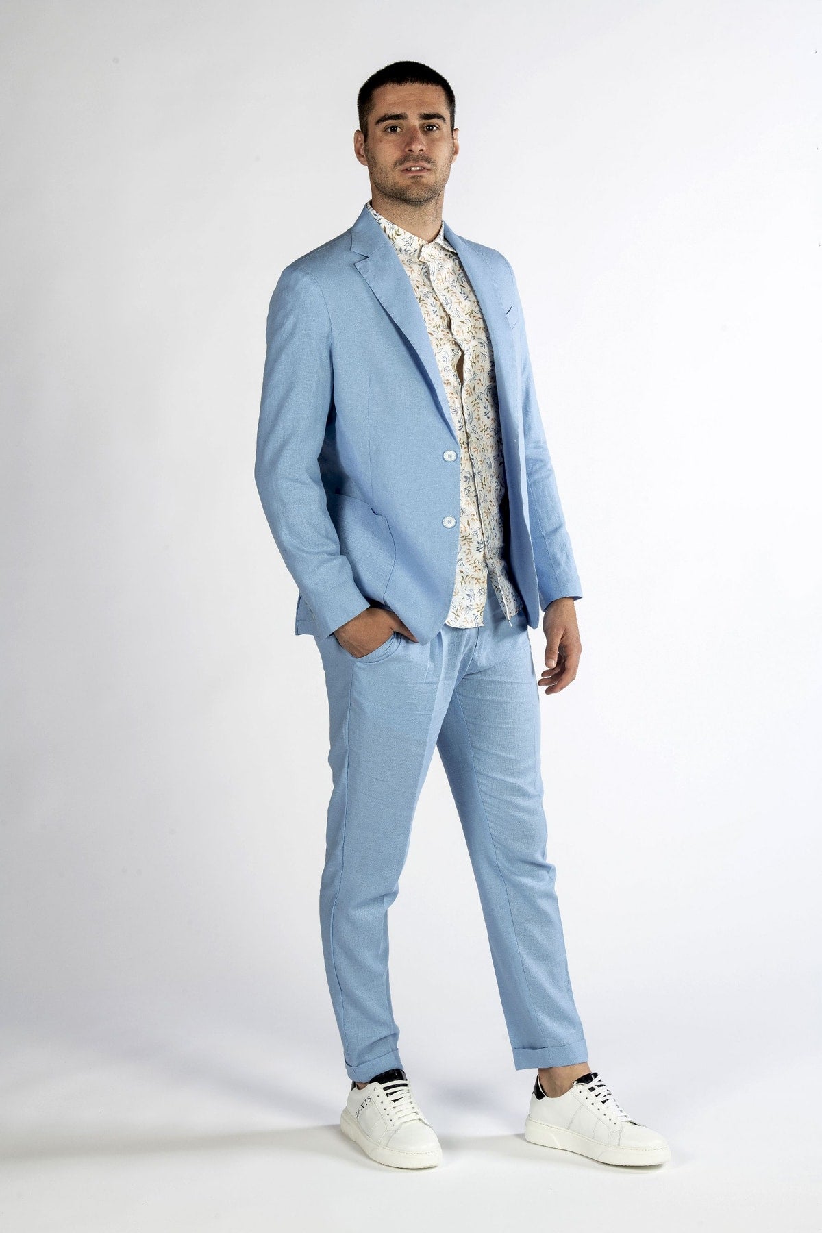 Giacca uomo in lino azzurro