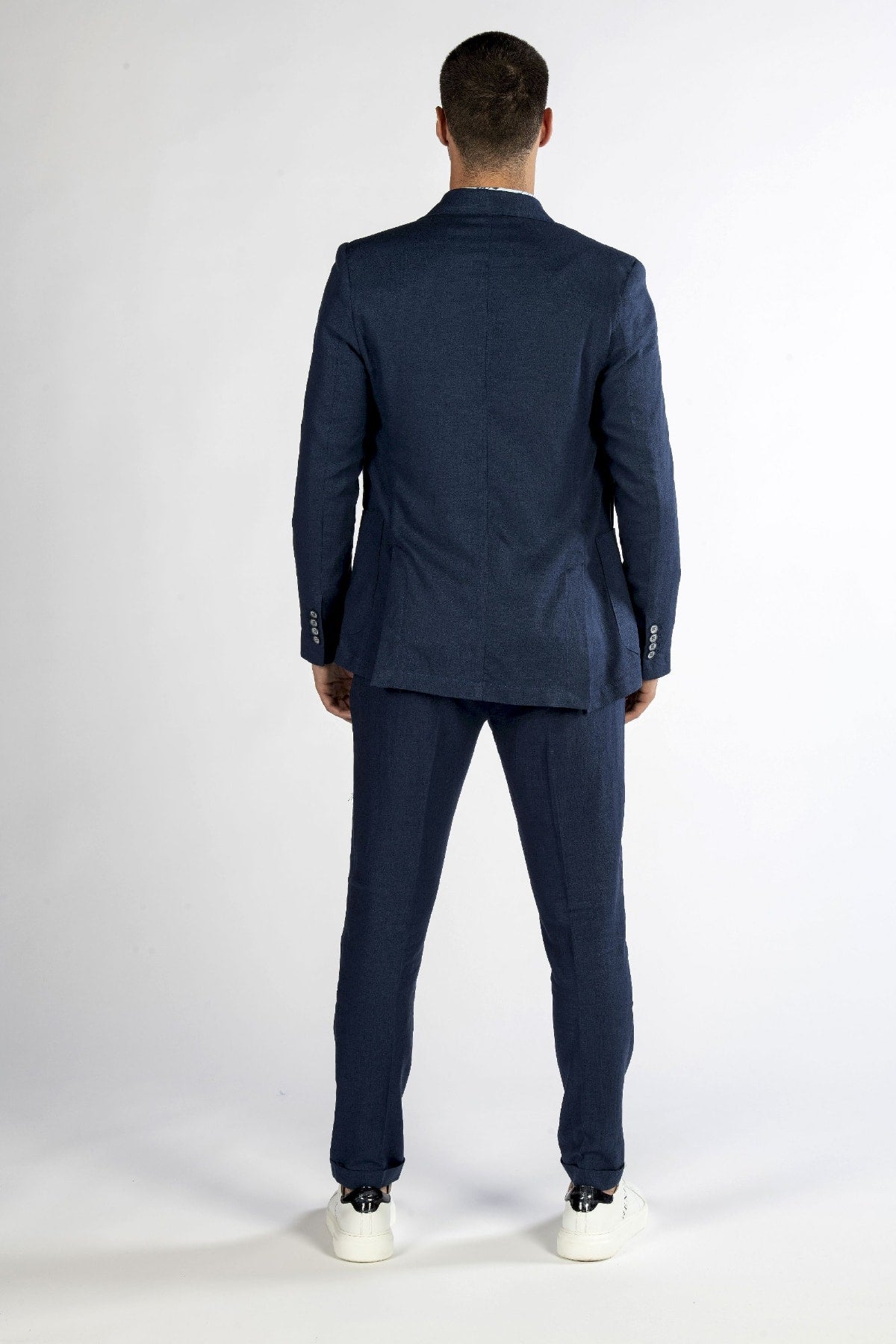 giacca uomo in lino blu back