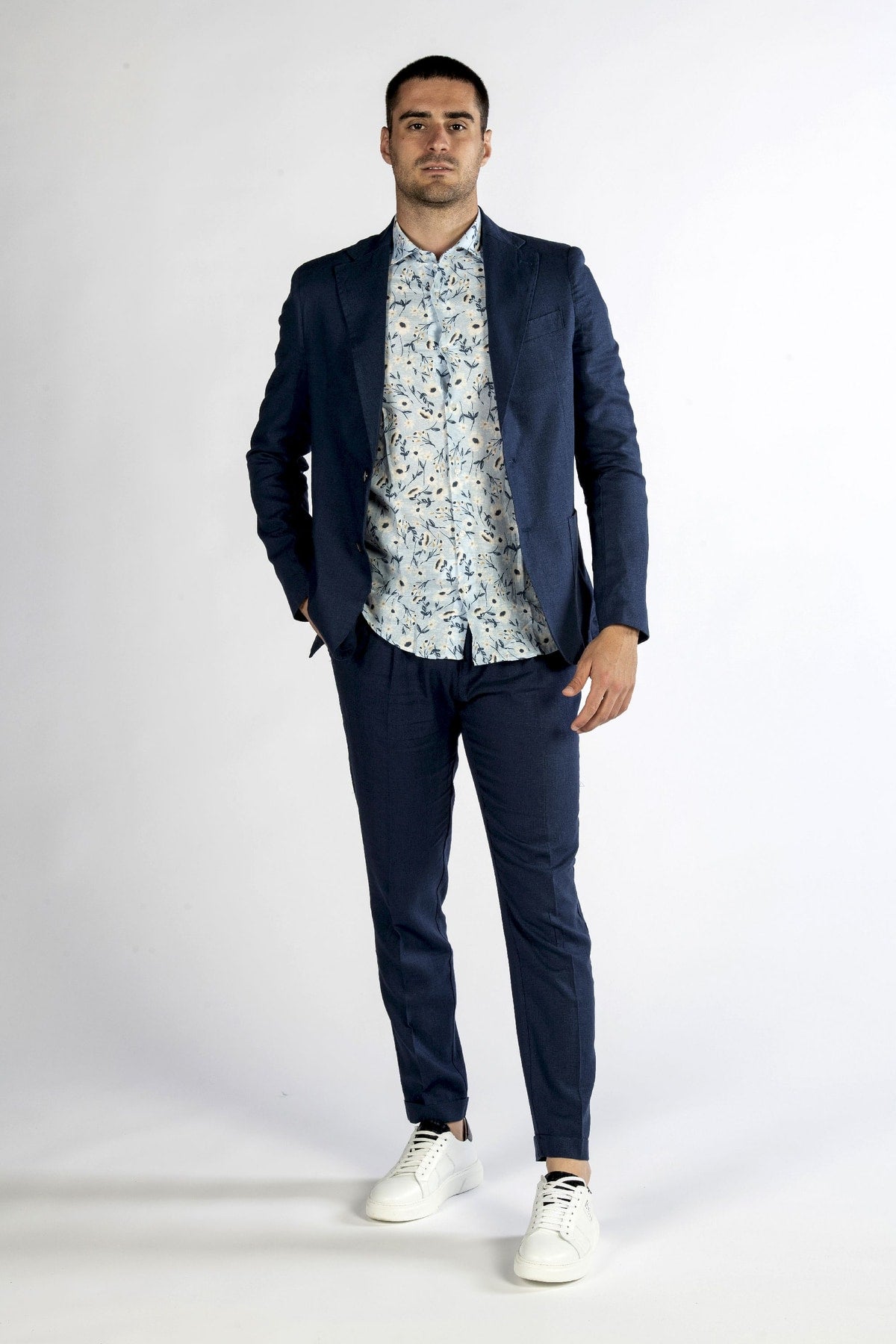 giacca uomo in lino blu front