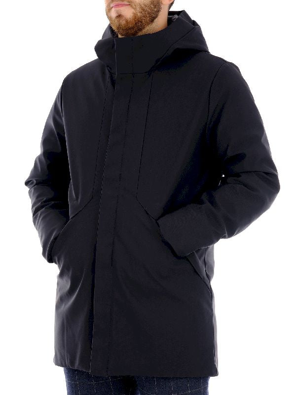 Giaccone impermeabile blu media lunghezza side