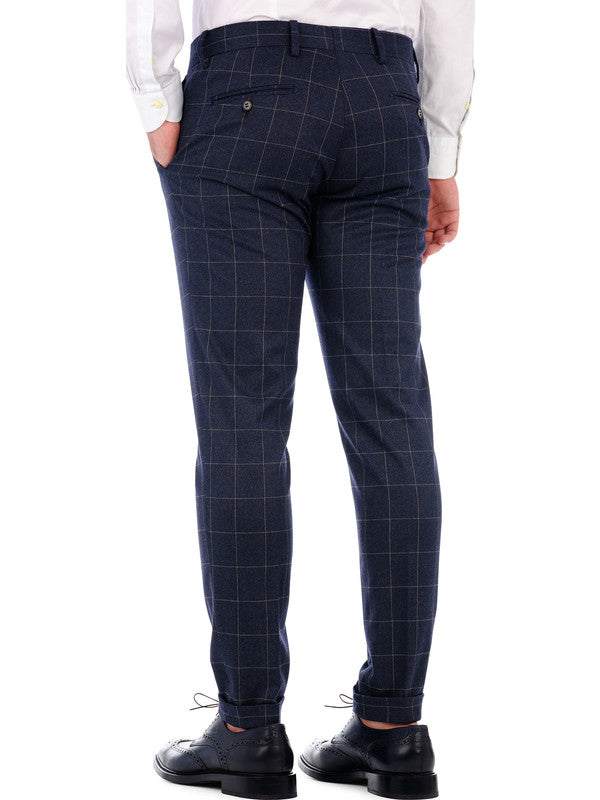Pantalone blu classico uomo a quadri back