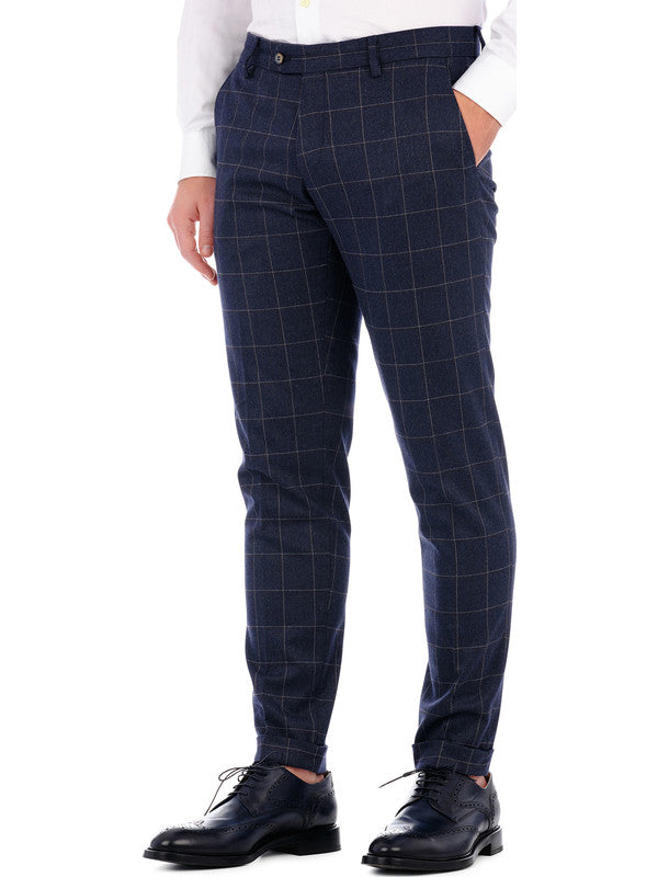 Pantalone blu classico uomo a quadri front