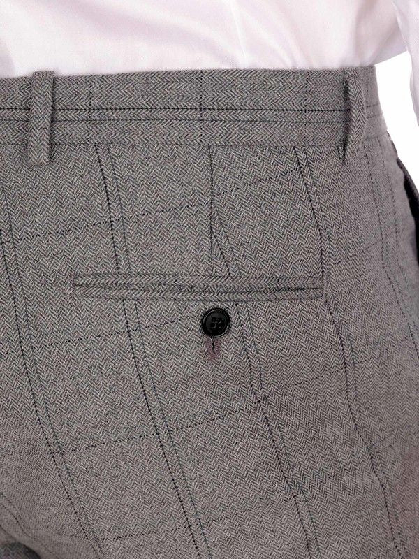 Pantalone grigio elegante motivo a quadri botton