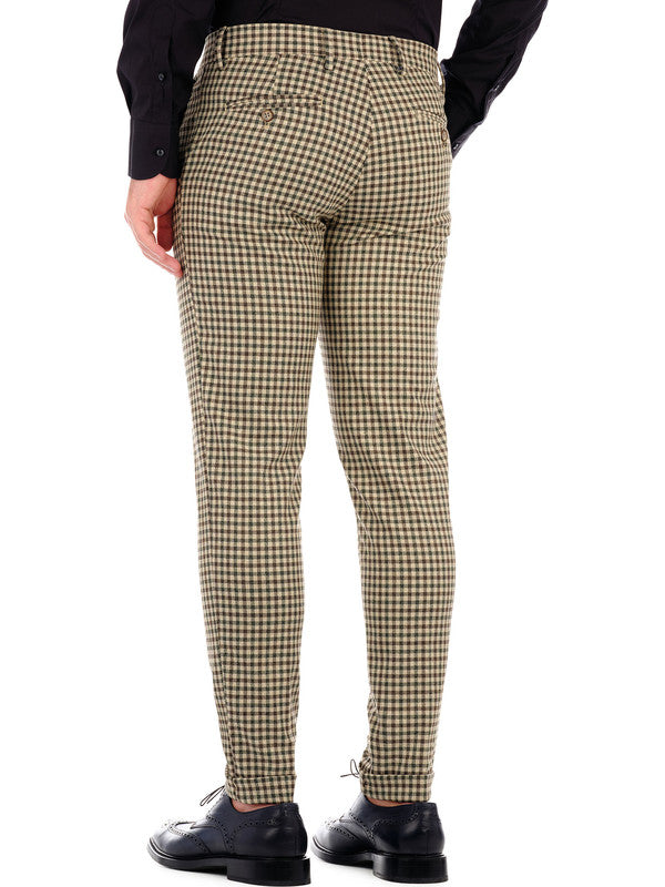 Pantalone uomo a quadretti beige con cerniera back