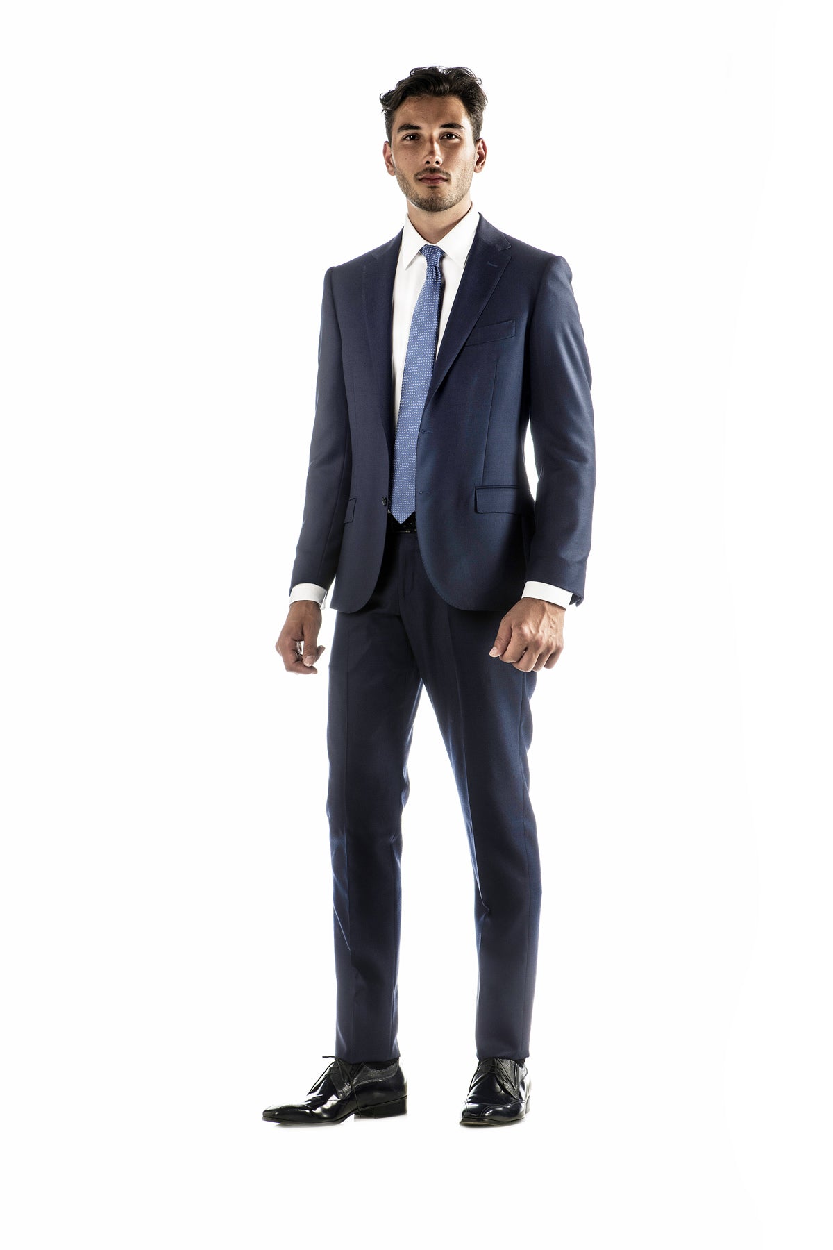 Pánský vlněný oblek s mikropotiskem v modré barvě