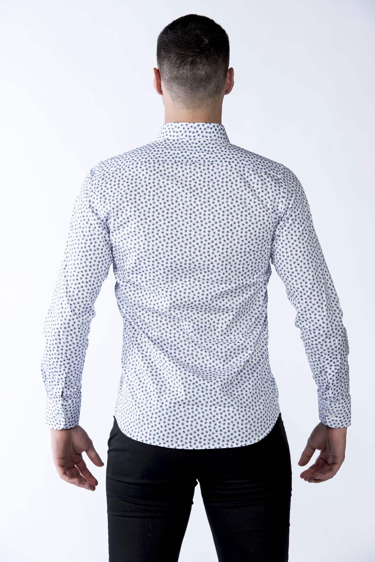 Camicia cotone uomo fantasia fiore blu