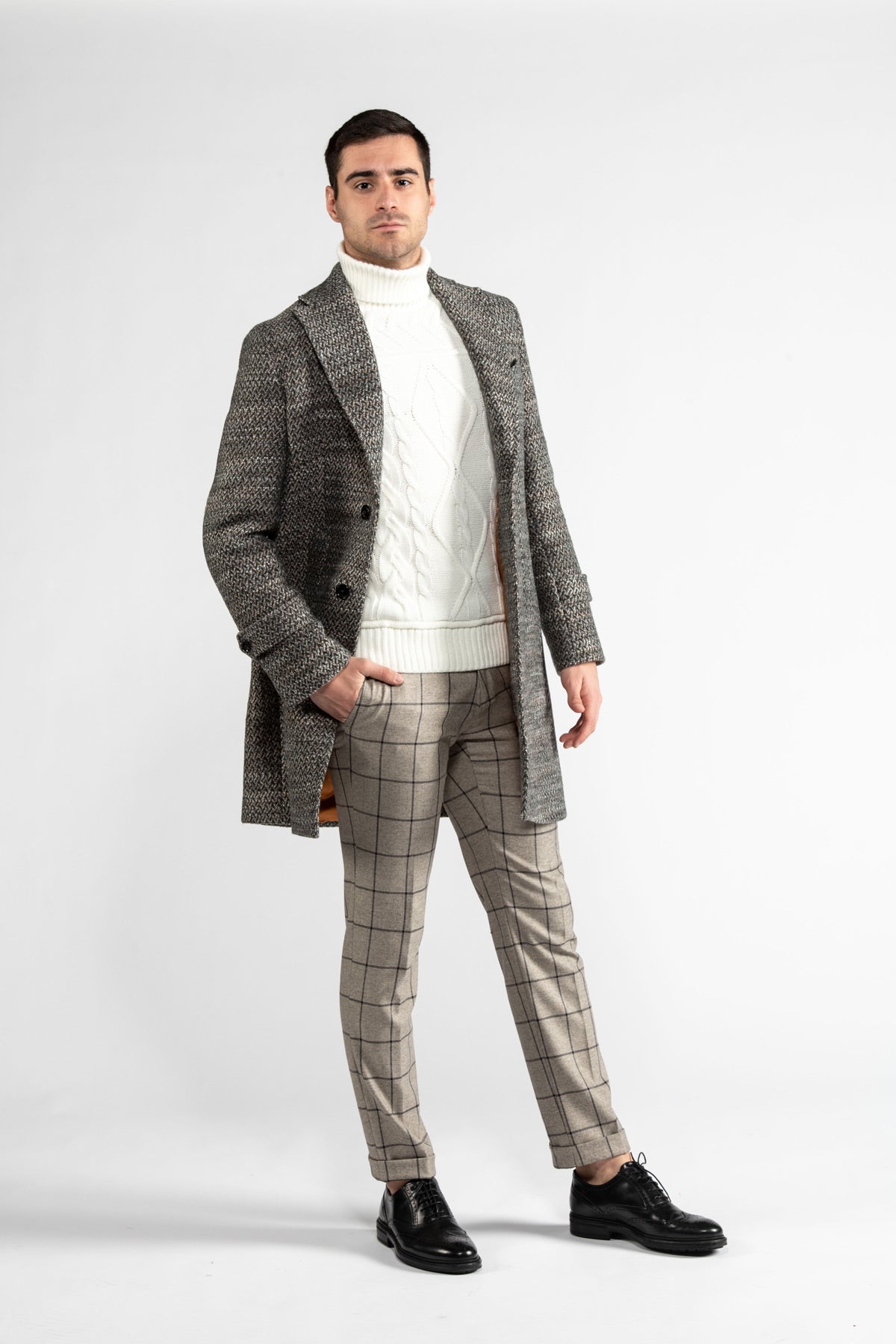 Cappotto in tweed di lana Astrachan