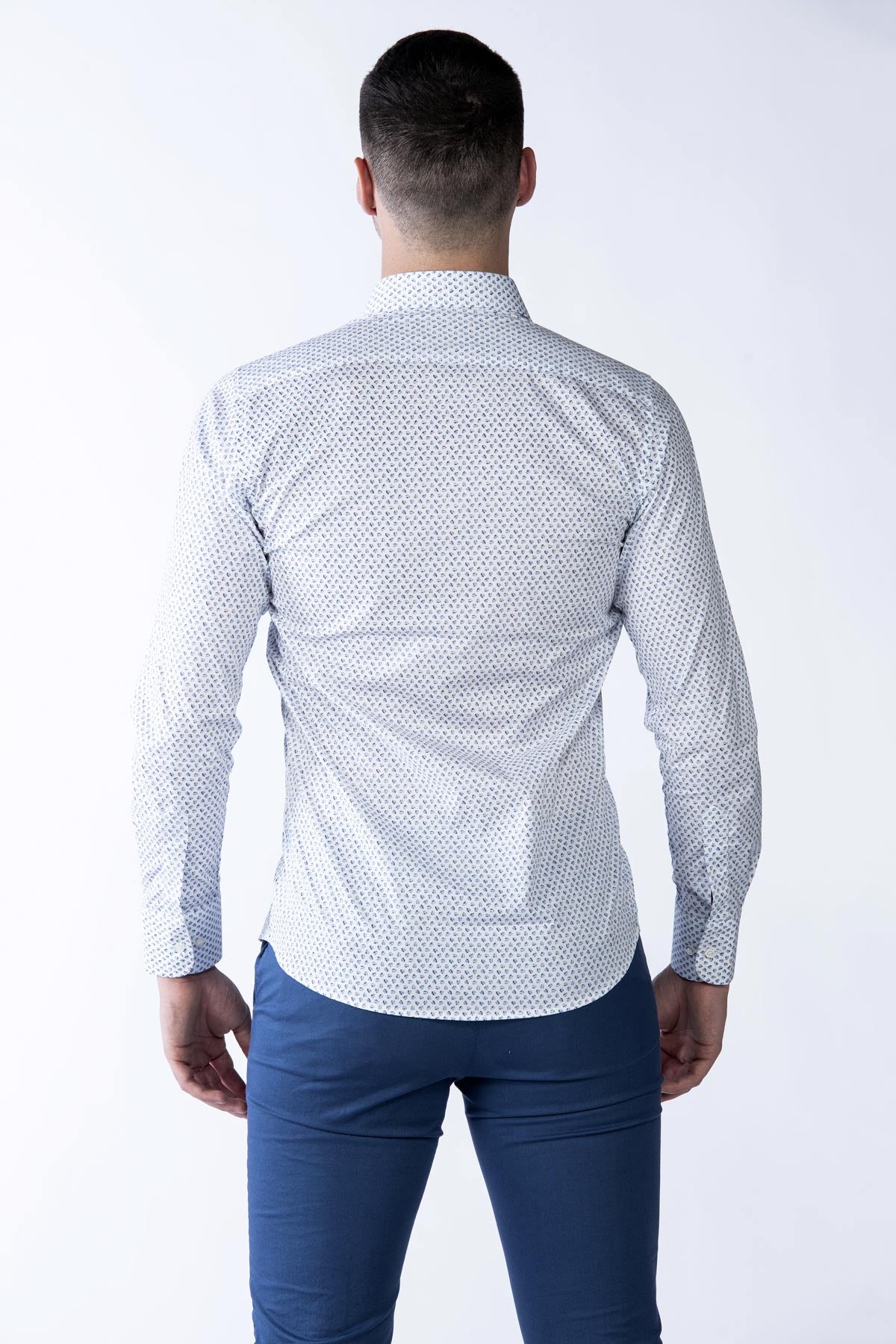 Camicia cotone uomo micro fantasia azzurra
