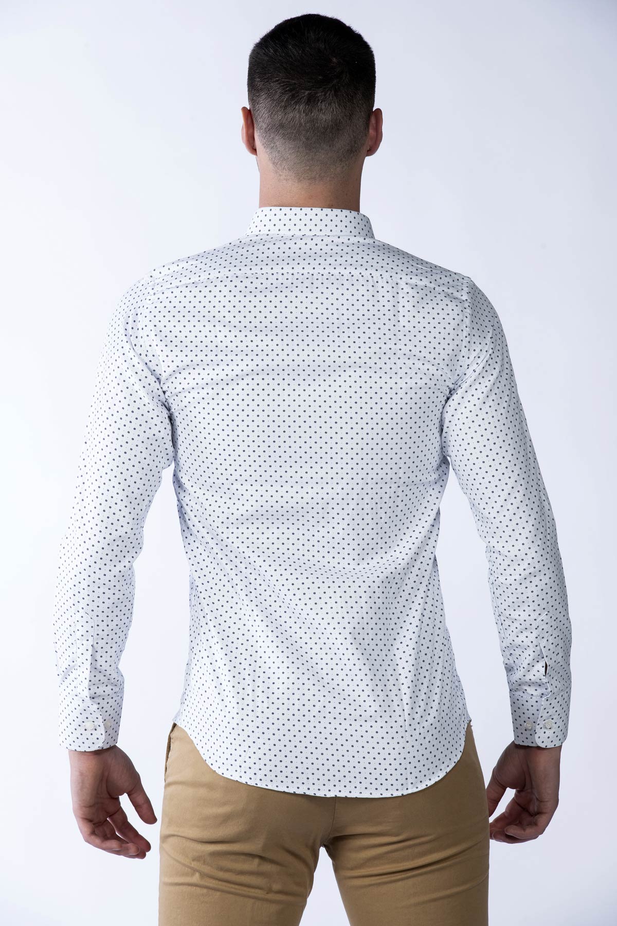 Camicia cotone uomo micro fantasia blu