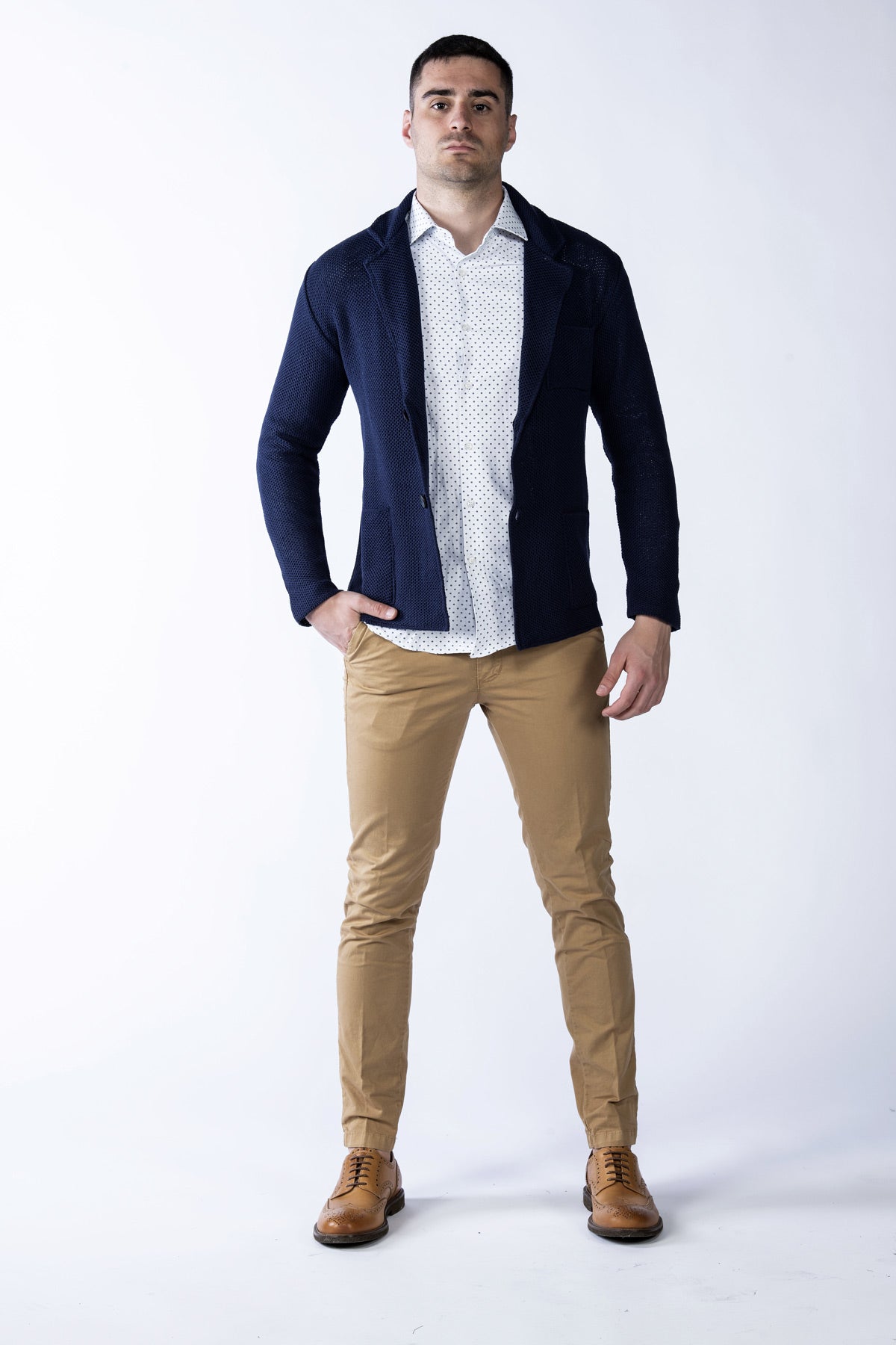 Camicia cotone uomo micro fantasia blu