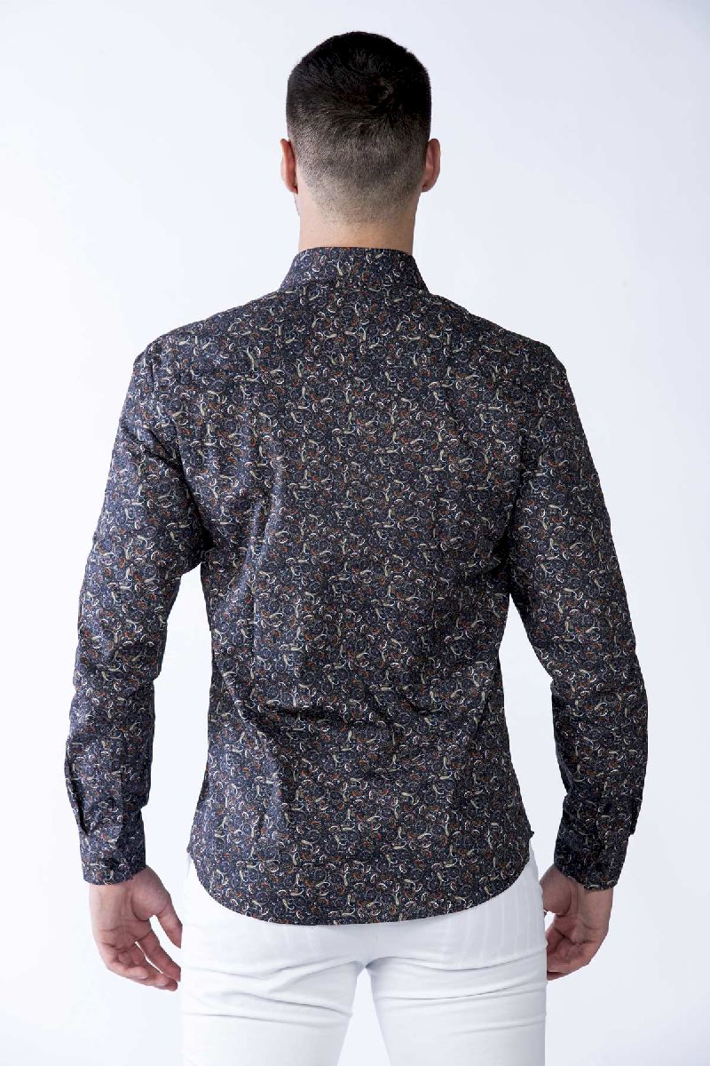 Camicia uomo casual in micro stampa fantasia cachemire grigio back