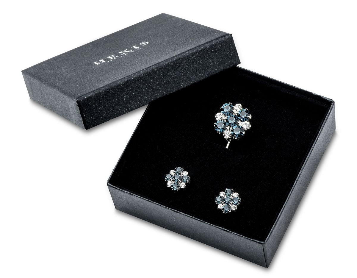 Gemelli e spilla per sposo con swarovski blu