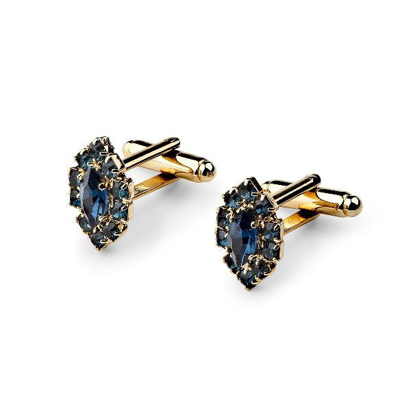 Gemelli in gemme simil zaffiro rodiato color oro