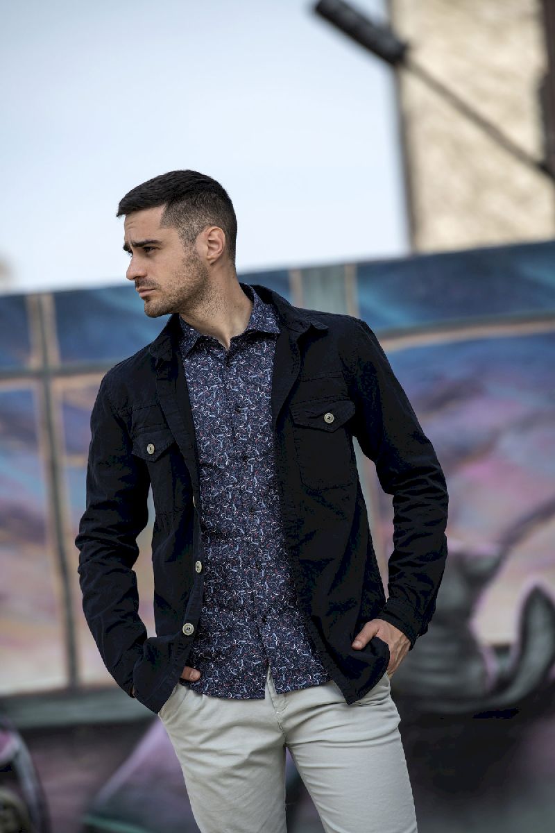 Giacca camicia in tessuto tecnico blu greenford front