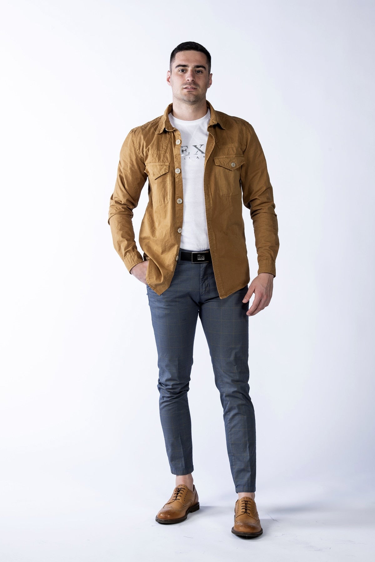 Giacca camicia in tessuto tecnico greenford color ocra front