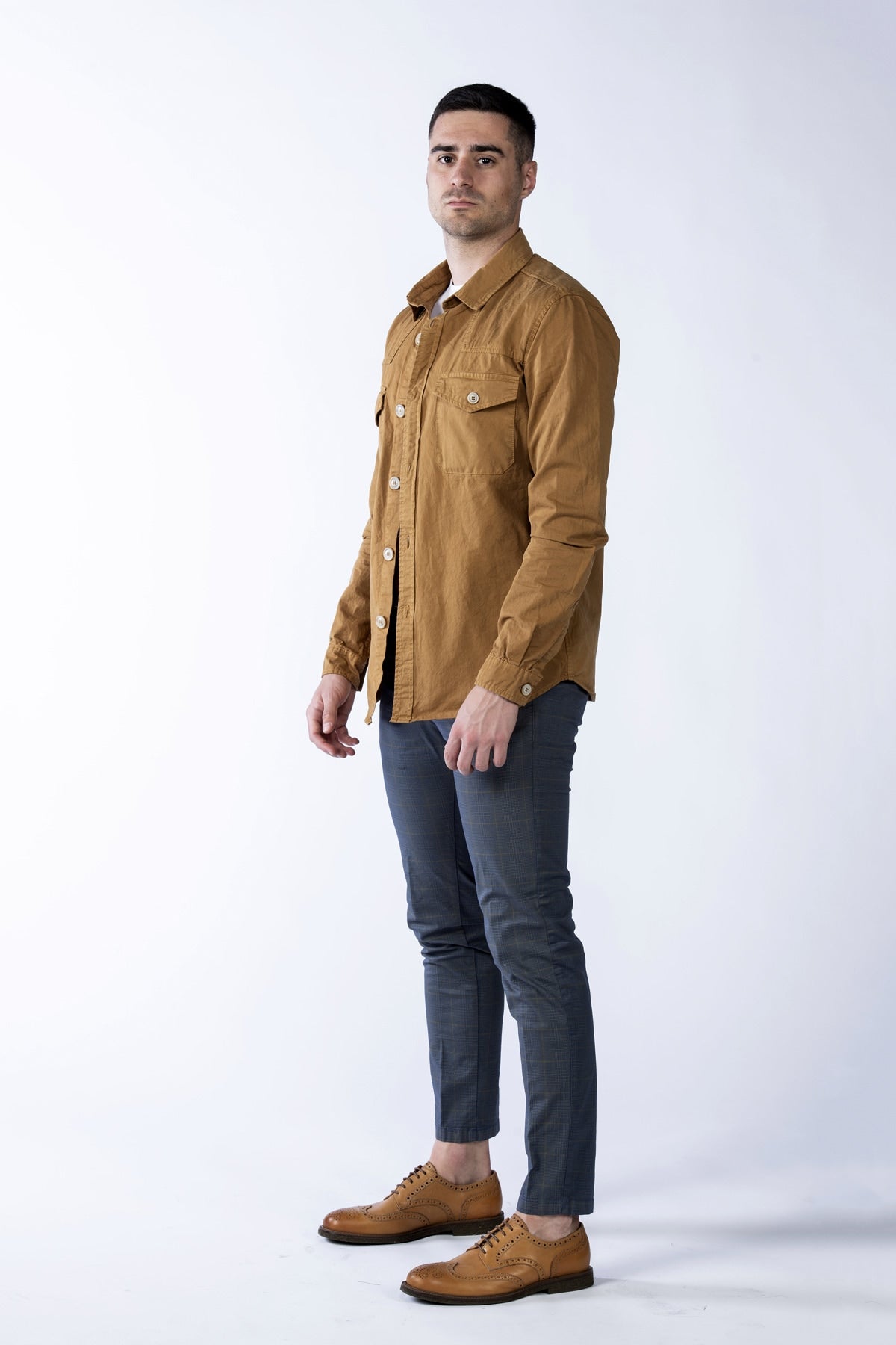 Giacca camicia in tessuto tecnico greenford color ocra side