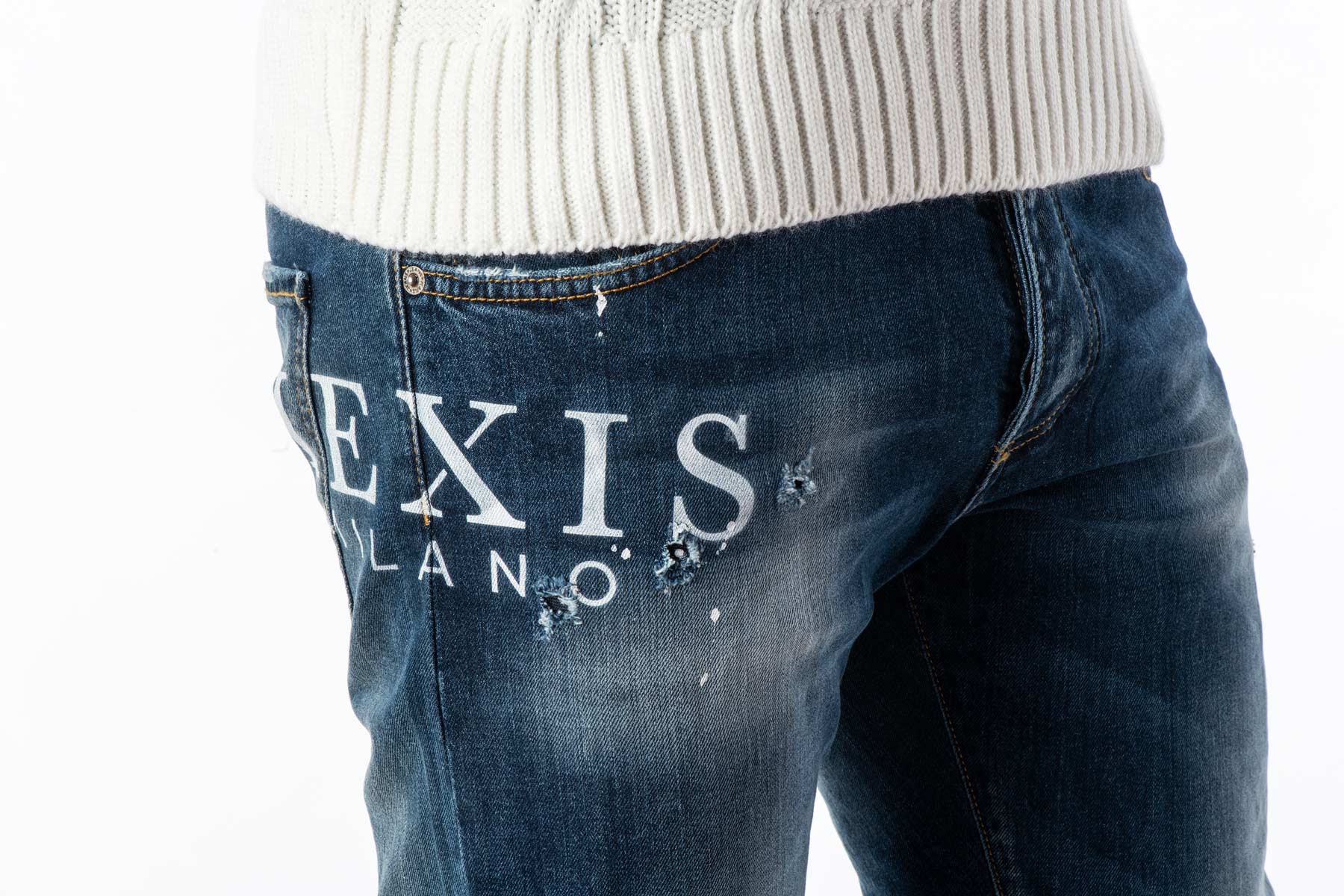 Jeans uomo skinny con stampa hexis dettaglio scritta