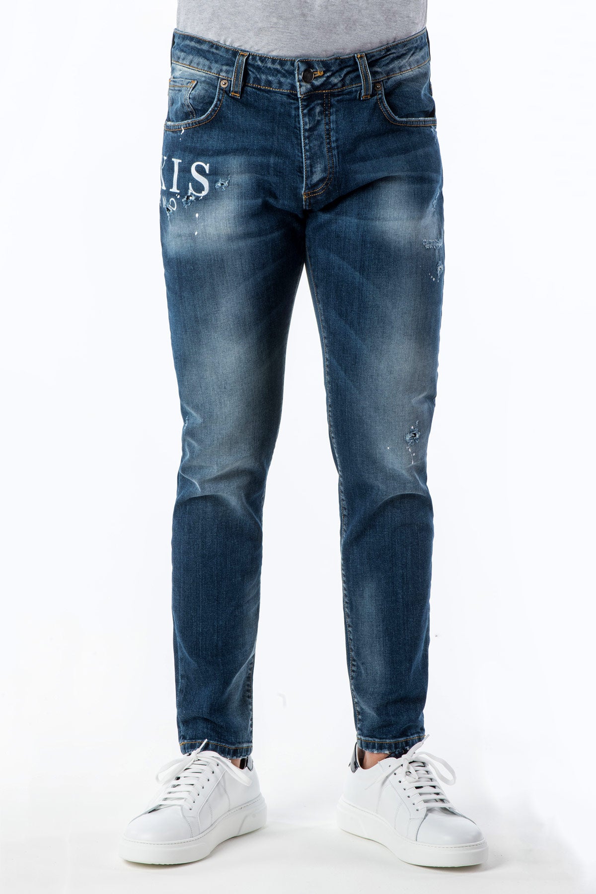 Jeans uomo skinny con stampa hexis