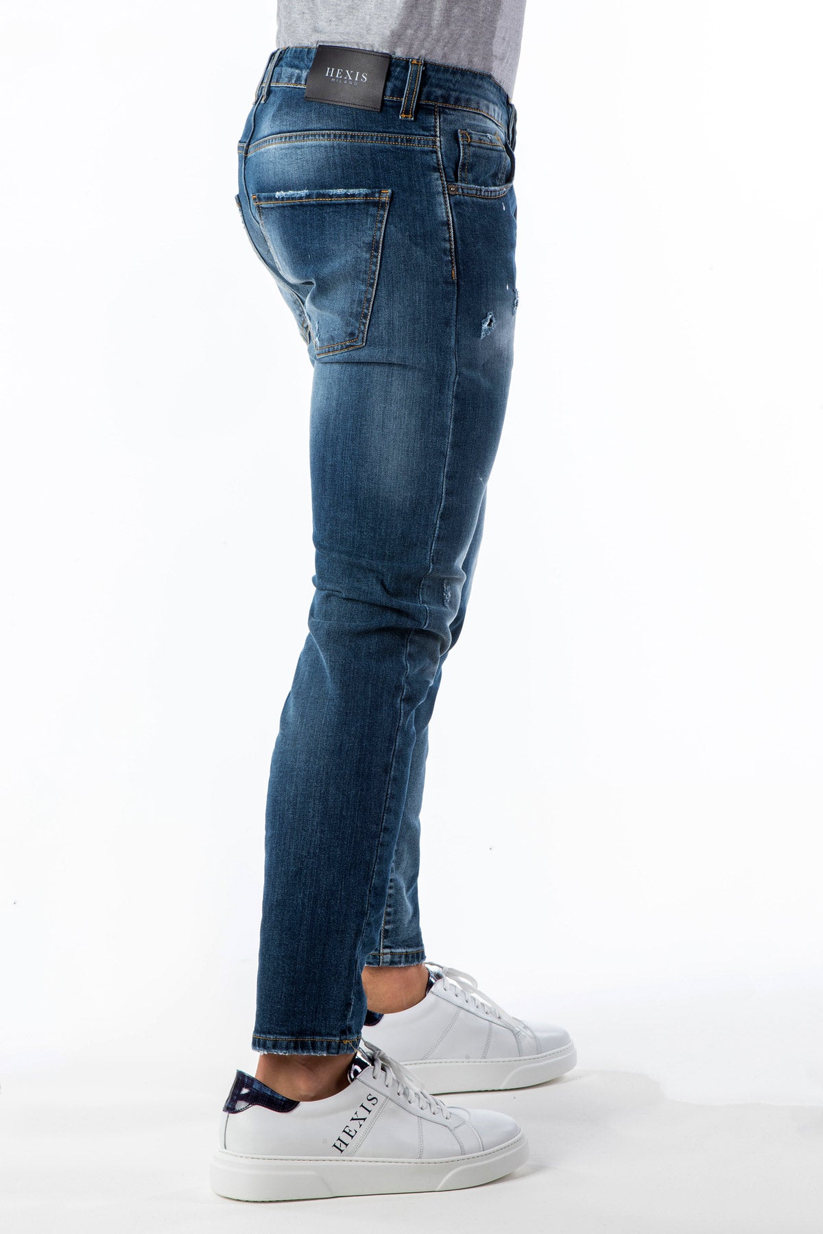 Jeans uomo skinny con strappi side