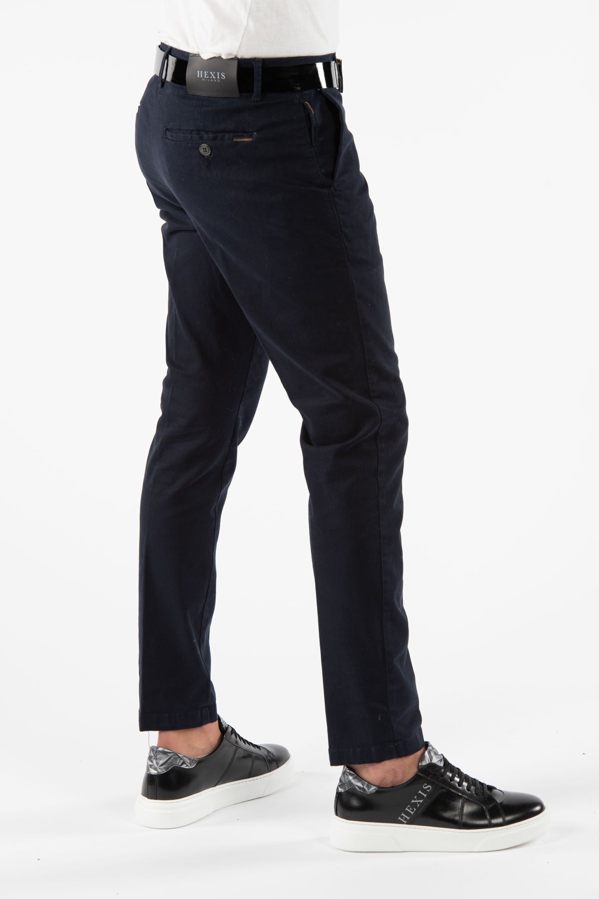 Pantalone uomo stretch chinos blu side