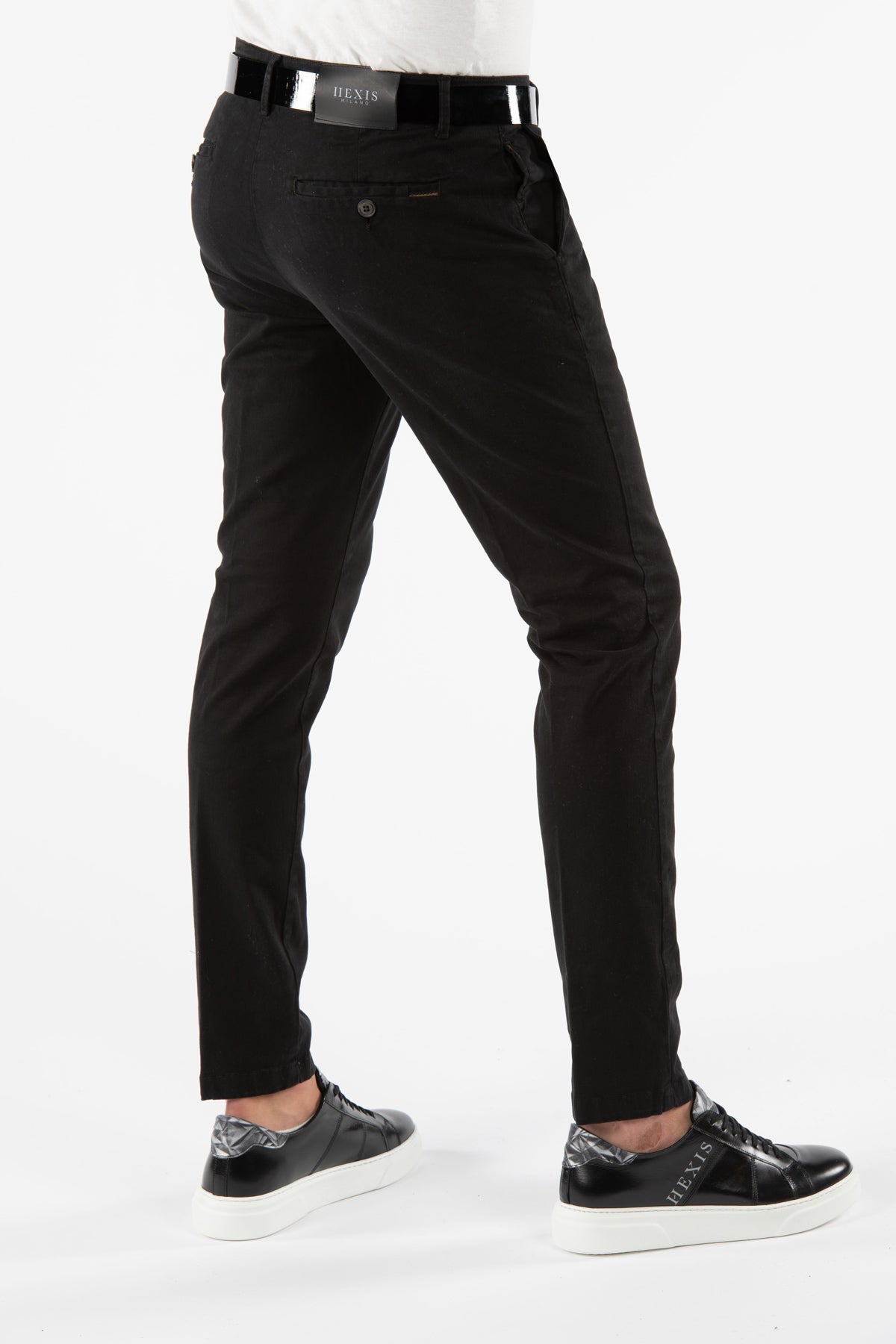 Pantalone uomo stretch chinos nero side