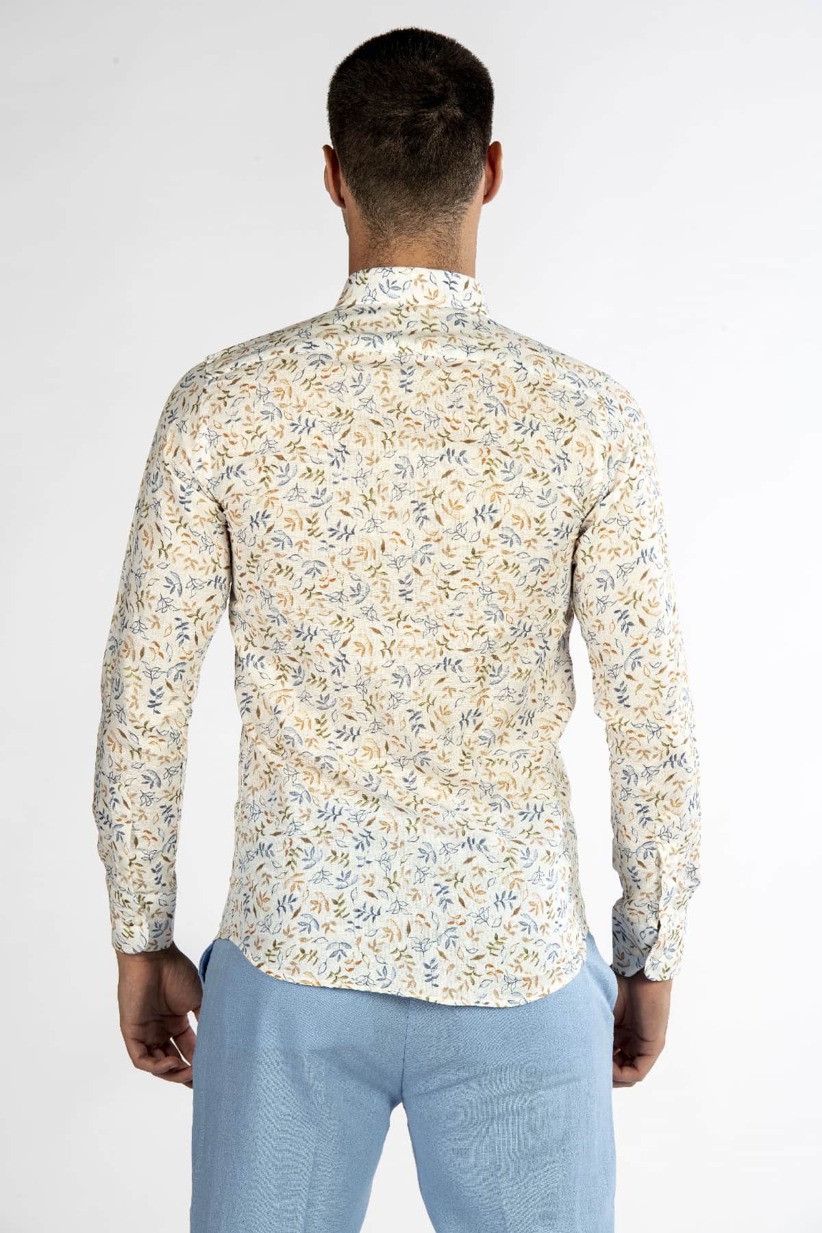 Camicia uomo fantasia in lino beige back