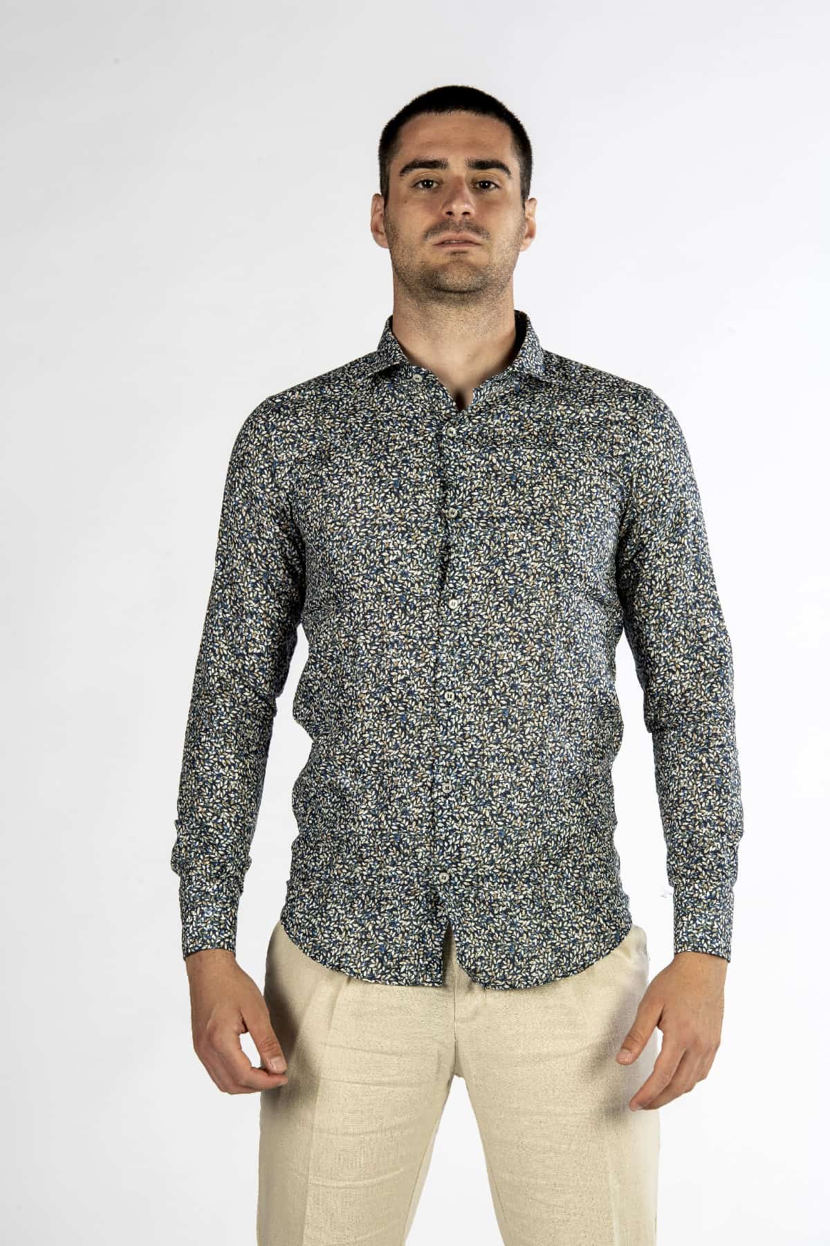 Camicia uomo fantasia in lino front