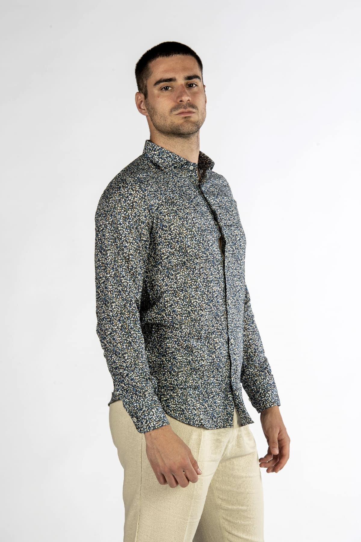 Camicia uomo fantasia in lino side