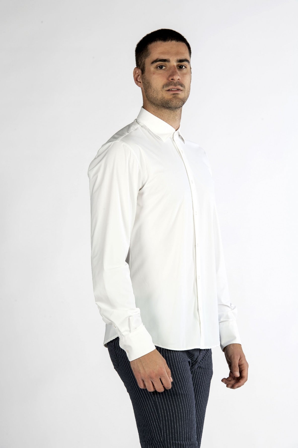 Camicia uomo in lino bianco side