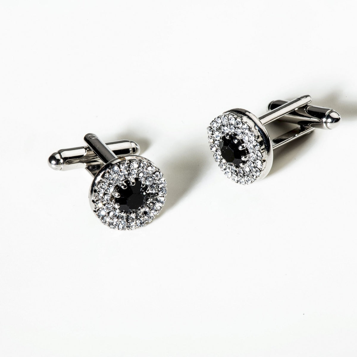 gemelli in cristallo swarovski nero e pave neutro per camicia da cerimonia
