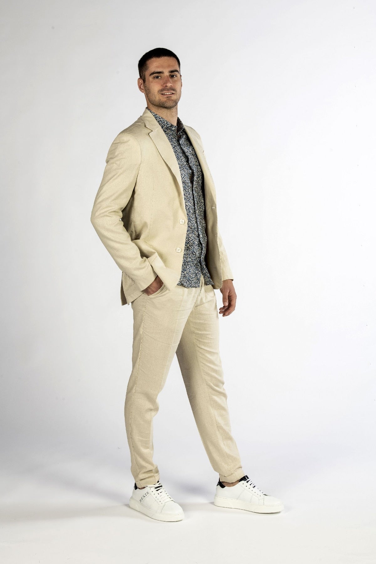 giacca in lino uomo beige side