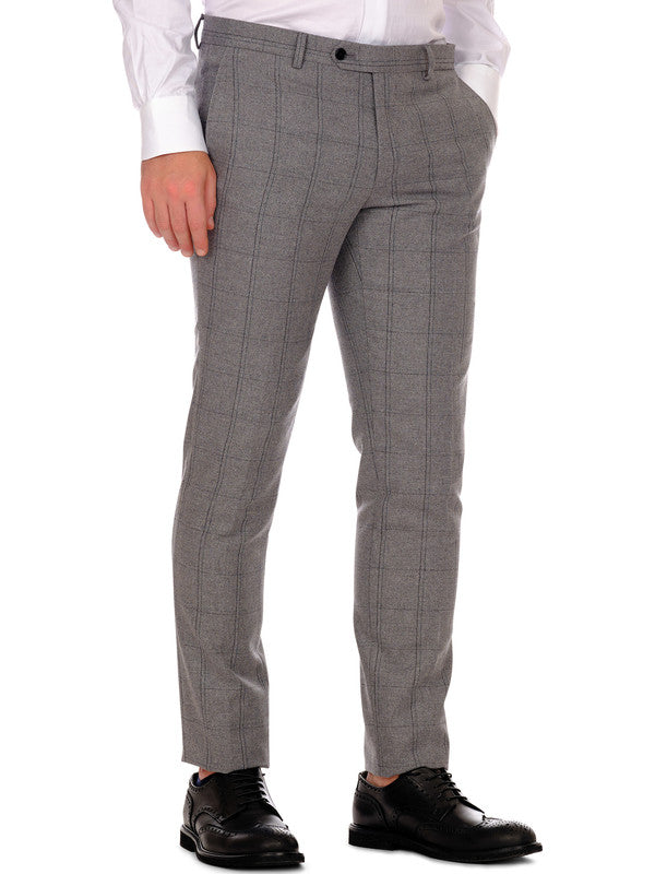Pantalone grigio elegante motivo a quadri front