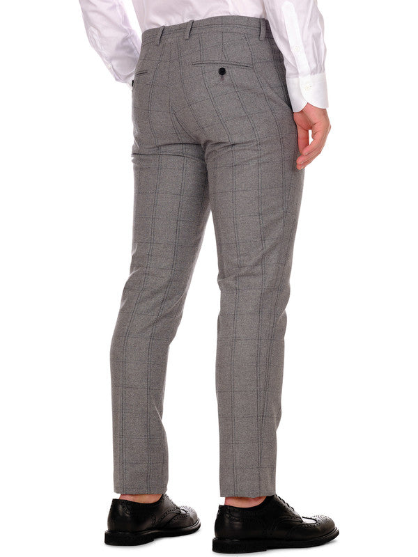 Pantalone grigio elegante motivo a quadri side