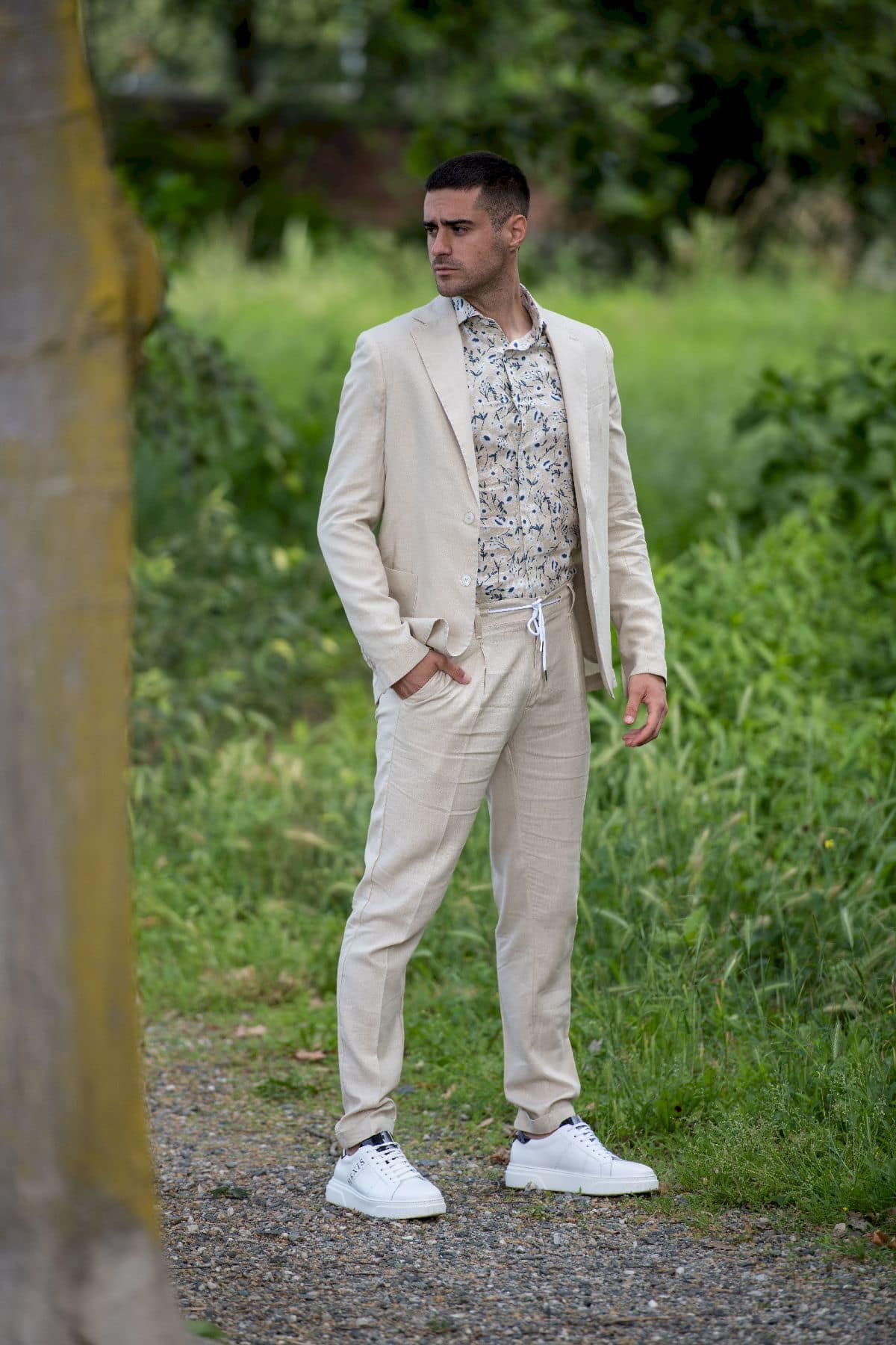 pantalone uomo in lino beige