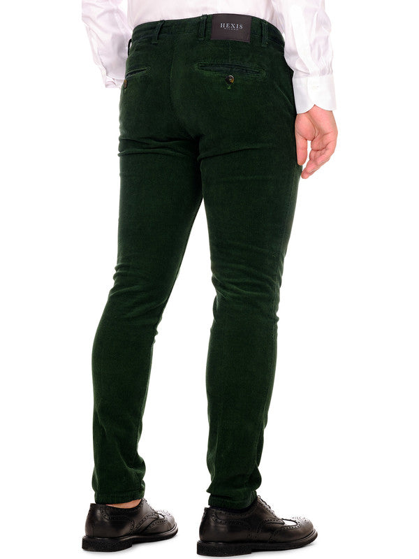 Pánské strečové zelené sametové kalhoty Balmoral