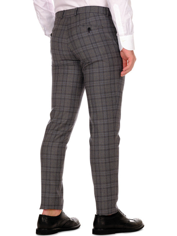 Pantaloni da uomo in lana principe di galles grigio back