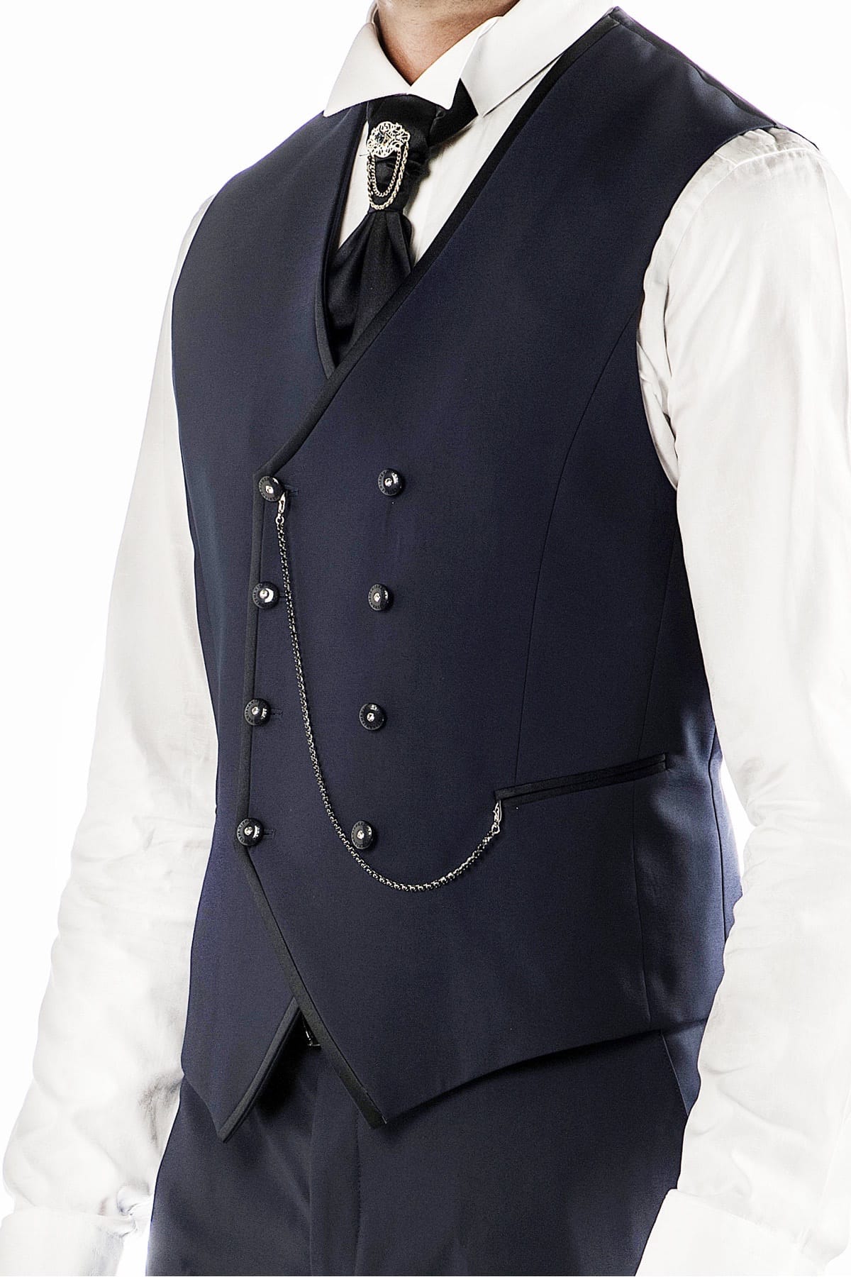 Blue Tuxedo with Damask Mandarin Collar 