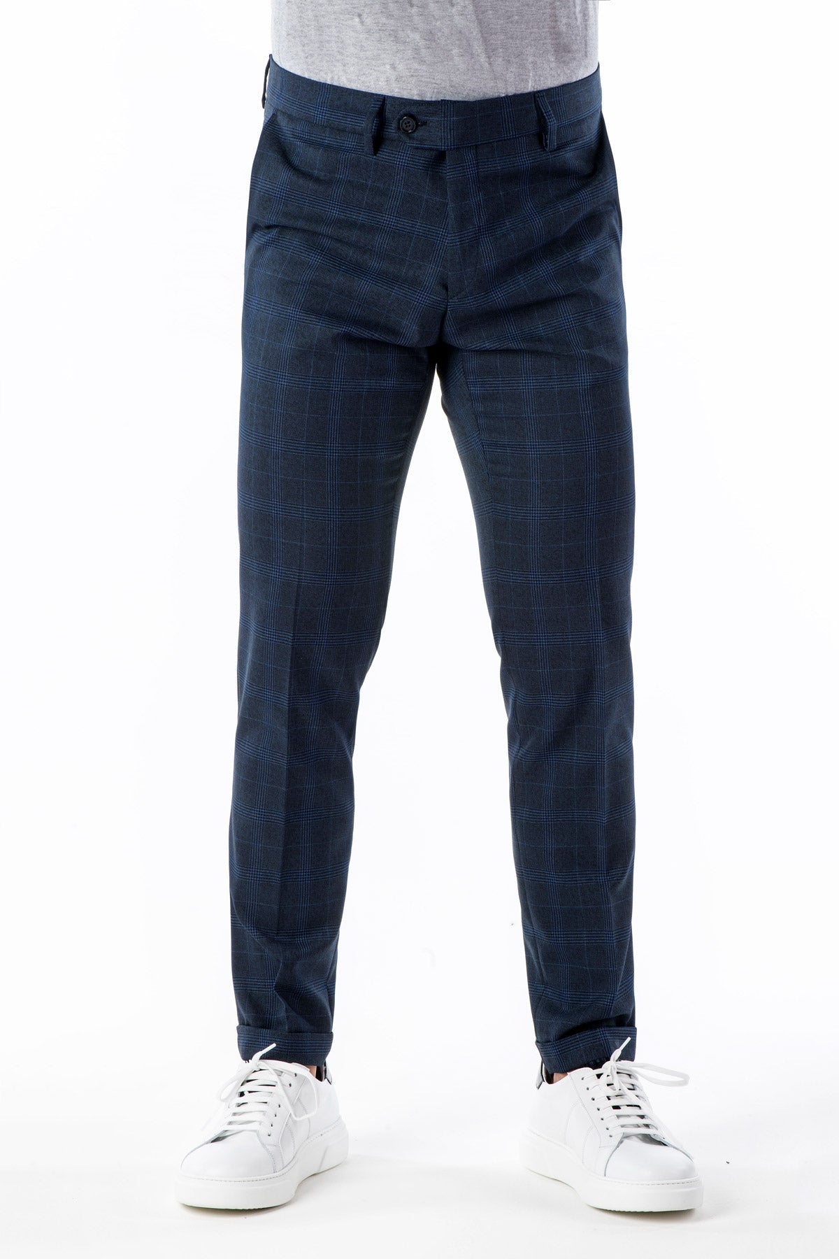 Blue checked winter stretch trousers