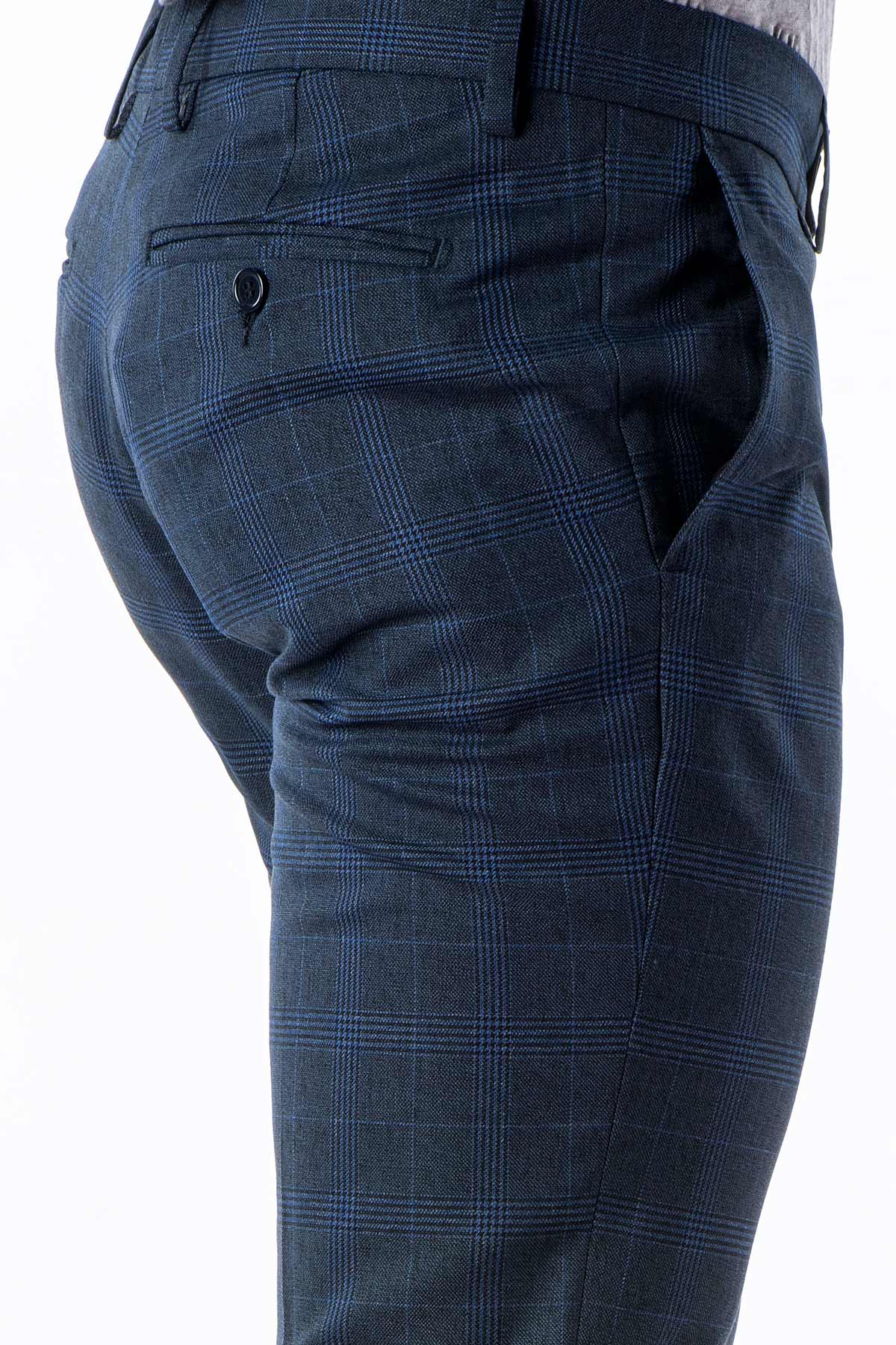 Blue checked winter stretch trousers