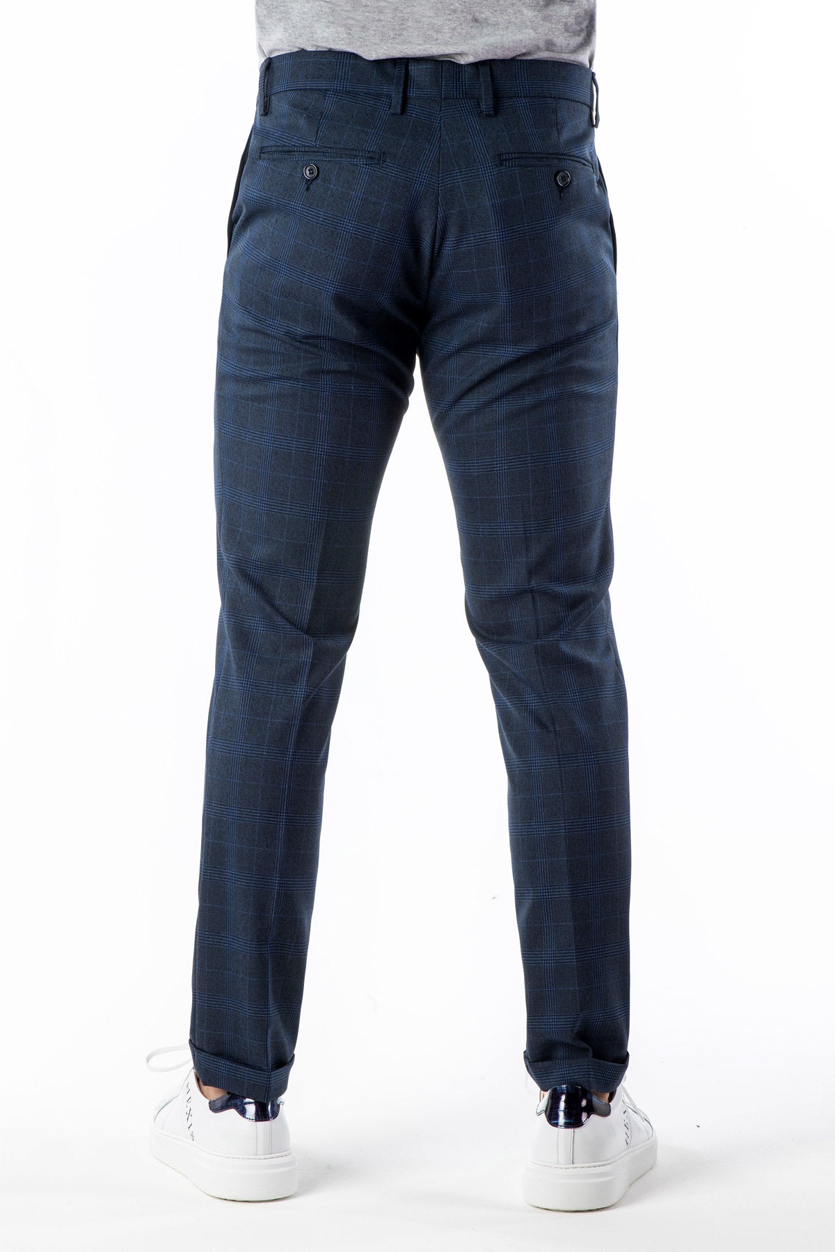 Pantalone stretch invernale quadri blu