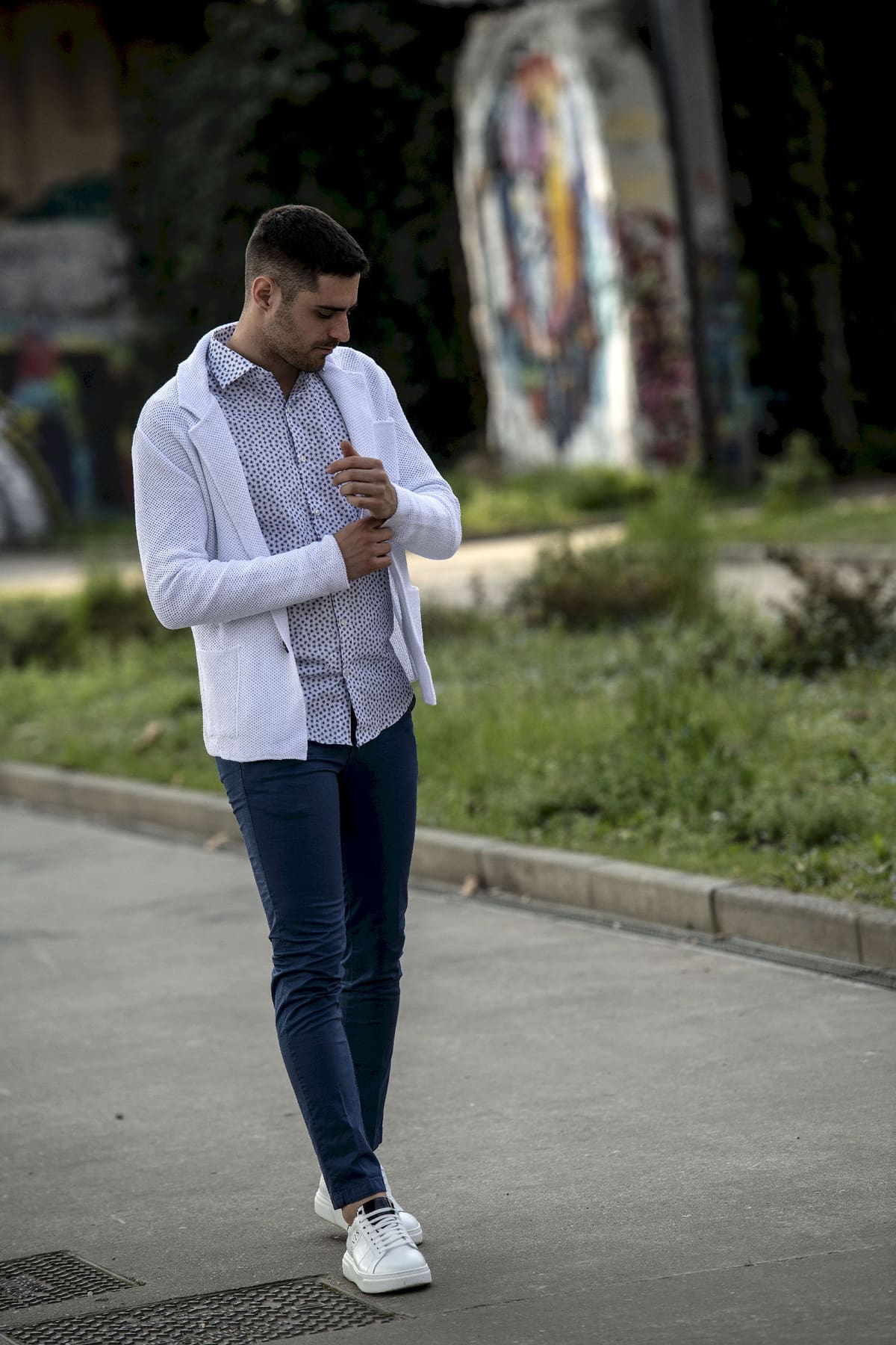 Camicia cotone uomo fantasia fiore blu