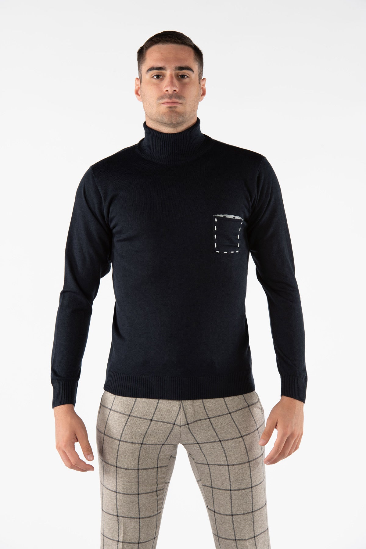 Phoenix turtleneck sweater with pocket and patches